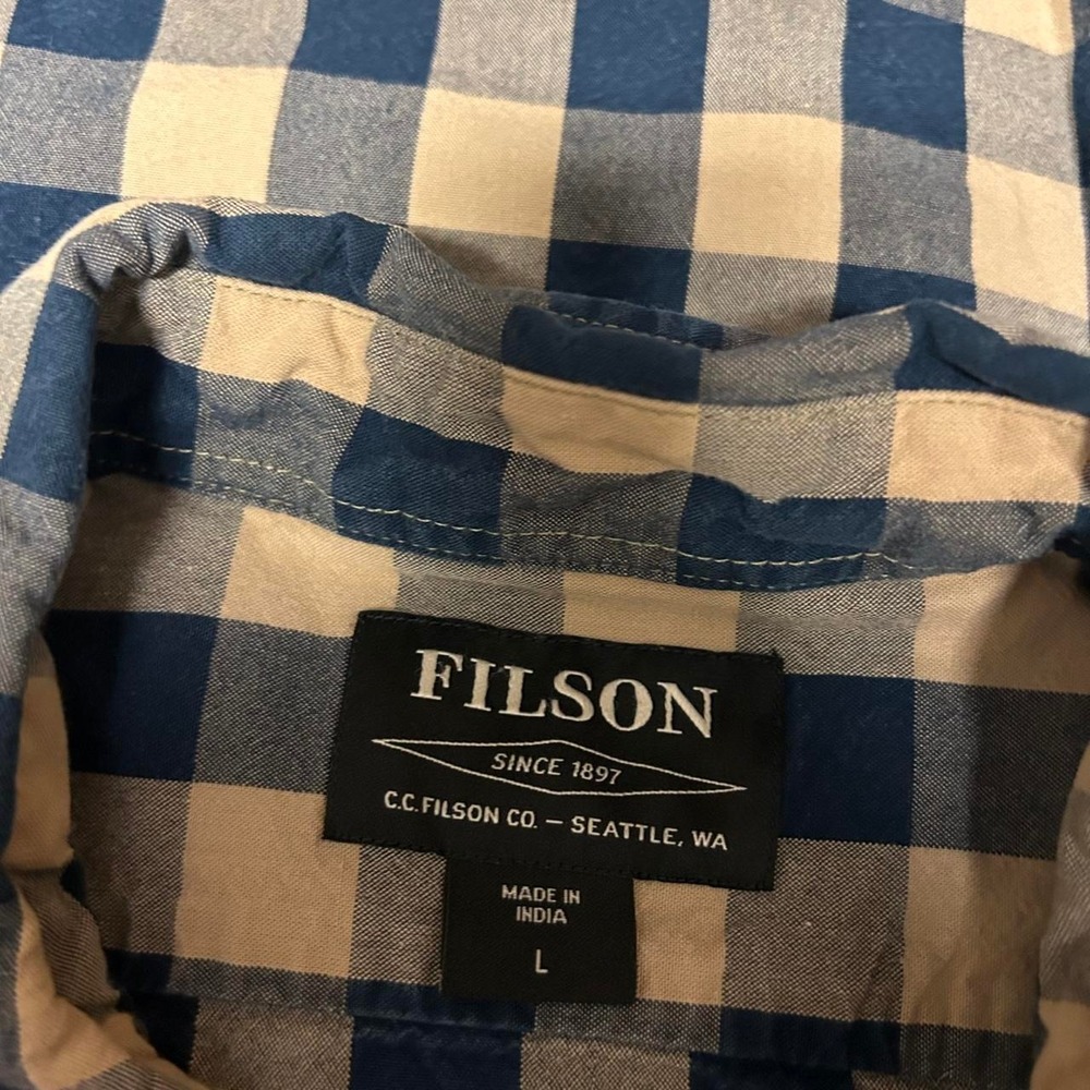 Filson Vintage 2000s Navy Cream Checkered Heavyweight Shirt Mens L - Picture 4 of 6
